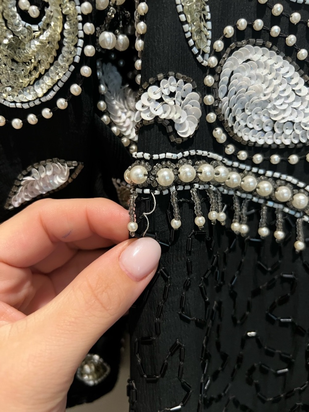 Scala Black Beaded Pearl Sequin Dress Size S - Picture 7 of 12